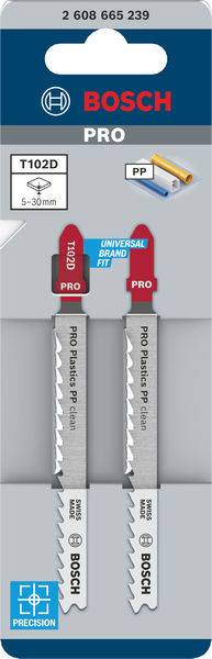 Bosch Accessories 2608665239 PRO Plastics PP clean T102D Stichsägeblatt, 100 mm, 2-tlg. 2St.