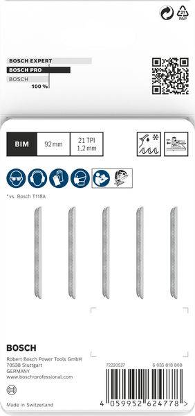 Bosch Accessories 2608655106 PRO Metal medium T121AFC Stichsägeblatt, 92 mm, 5-tlg. 5 St.