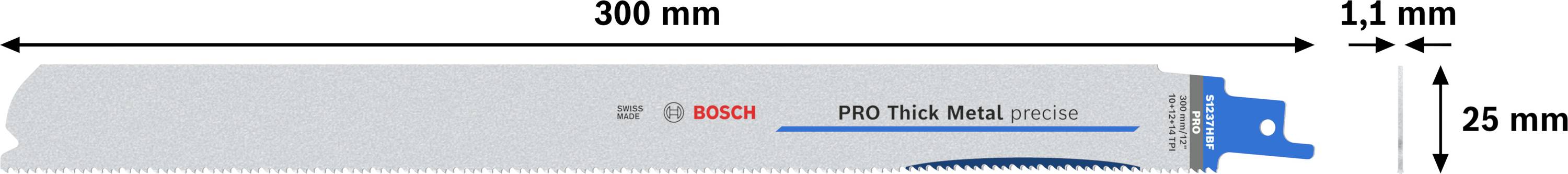 Bosch Accessories 2608659000 PRO Thick Metal precise S1237HBF Blatt, 1,1 x 25 x 300 mm, 5-tlg. 5 St.