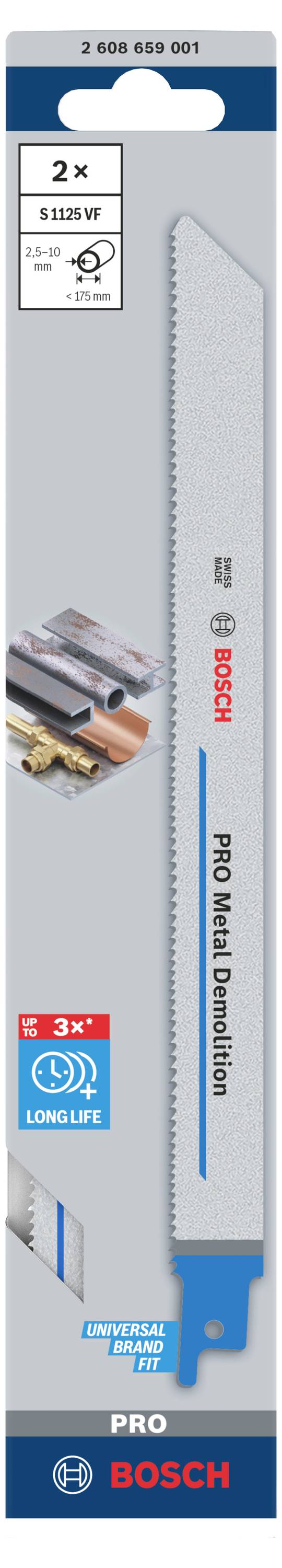 Bosch Accessories 2608659001 PRO Metal Demolition S1125VF Blatt, 1,25 x 19 x 225 mm, 2-tlg. 2St.