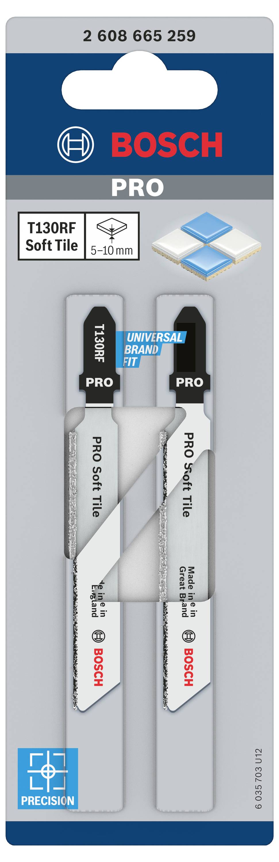 Bosch Accessories 2608665259 PRO Soft Tile T130RF Stichsägeblatt, 83 mm, 2-tlg. 2St.