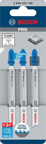 Bosch Accessories 2608655109 PRO Metal thick T121BFC Stichsägeblatt, 92 mm, 3-tlg. 3 St.
