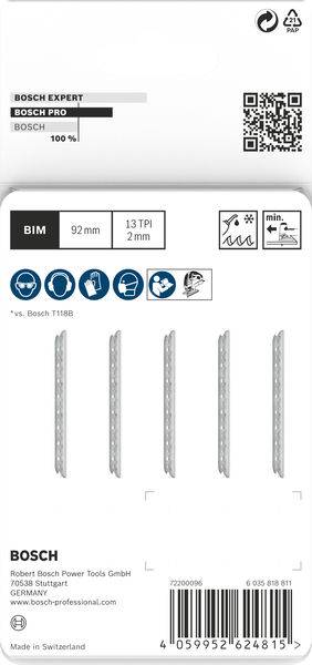 Bosch Accessories 2608655110 PRO Metal thick T121BFC Stichsägeblatt, 92 mm, 5-tlg. 5 St.