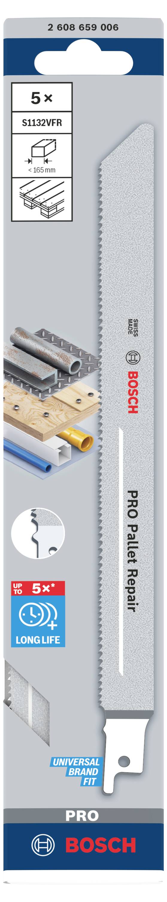 Bosch Accessories 2608659006 PRO Pallet Repair S1132VFR Blatt, 0,9 x 19 x 225 mm, 5-tlg. 5St.