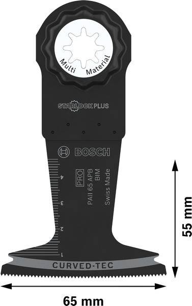 Multitool-Sägeblatt, Marke Bosch, für verschiedene Materialien, mit Abmessungen 55 mm x 65 mm, Starlock Plus System.
