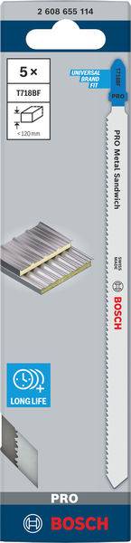 Bosch Accessories 2608655114 PRO Metal Sandwich T718BF Stichsägeblatt, 180 mm, 5-tlg. 5St.