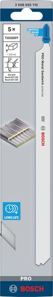 Bosch Accessories 2608655115 PRO Metal Sandwich T1018AFP Stichsägeblatt, 250 mm, 5-tlg. 5 St.