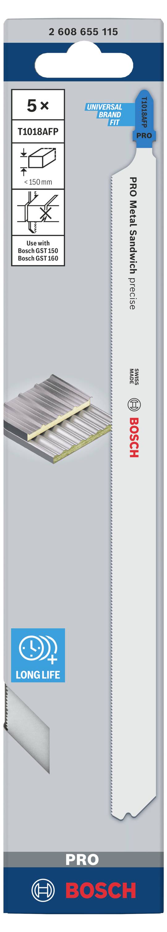 Bosch Accessories 2608655115 PRO Metal Sandwich T1018AFP Stichsägeblatt, 250 mm, 5-tlg. 5 St.