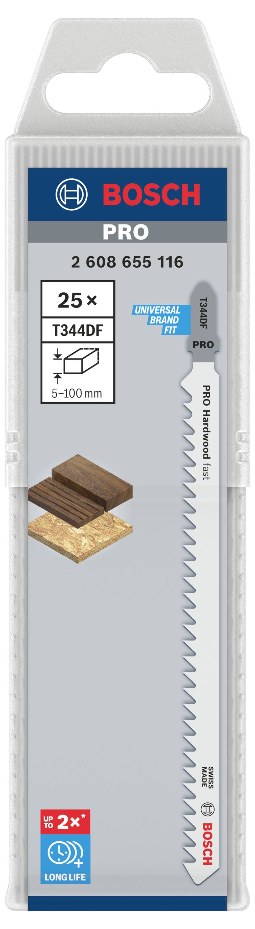 Bosch Accessories 2608655116 PRO Hardwood fast T344DF Stichsägeblatt, 152 mm, 25-tlg. 25St.