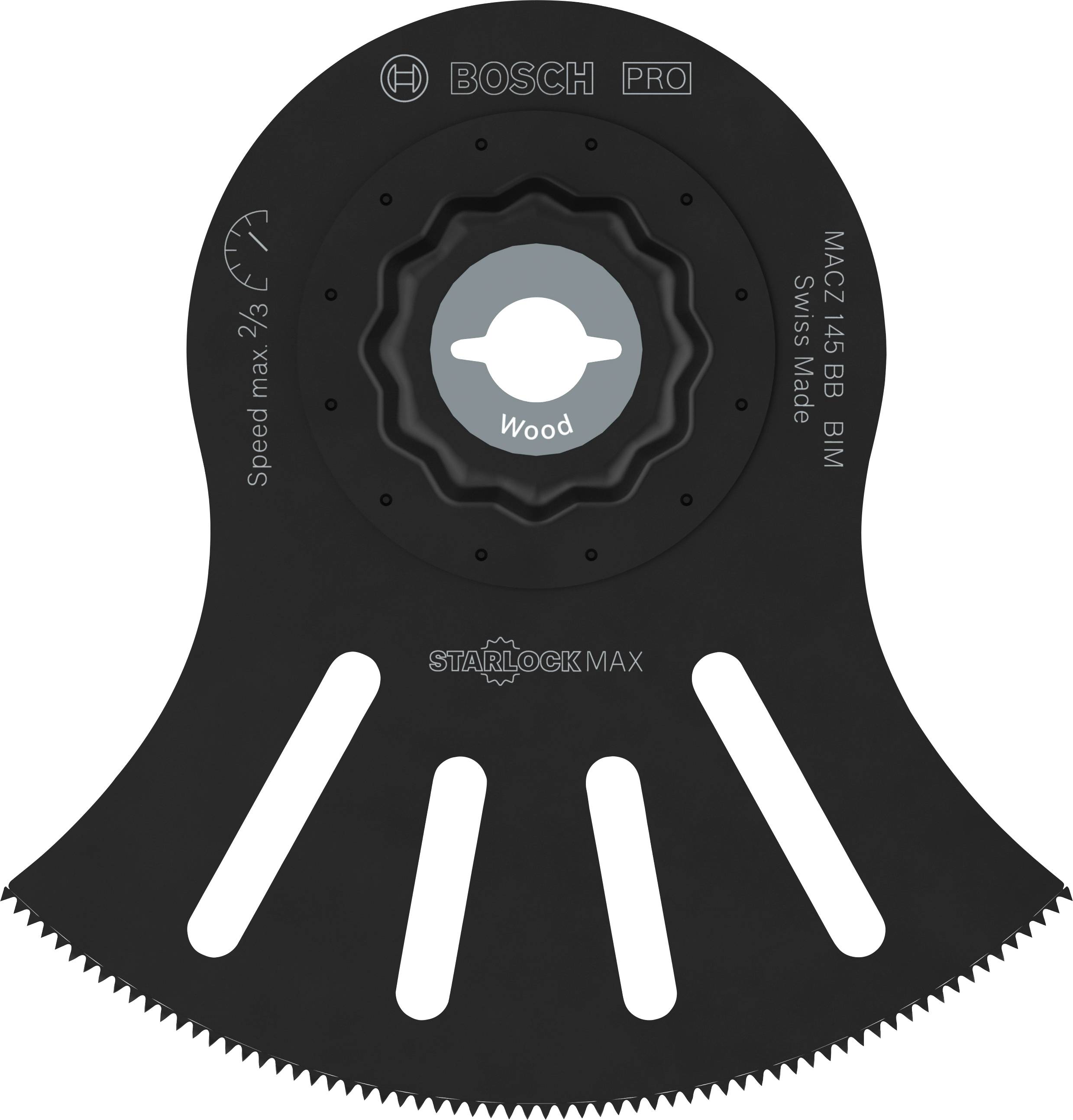 Bosch Pro Starlock Max Sägeblatt für Holz, Modell MACZ 145 BBM, Swiss Made, Geschwindigkeit max. 2/63. Geeignet für Holzarbeiten.