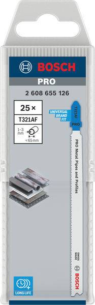Bosch Accessories 2608655126 PRO Metal Pipes and Profiles T321AF Stichsägeblatt, 132 mm, 25-tlg. 25St.