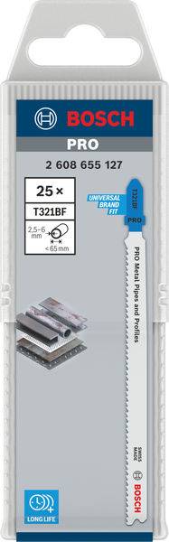 Bosch Accessories 2608655127 PRO Metal Pipes and Profiles T321BF Stichsägeblatt, 132 mm, 25-tlg. 25St.