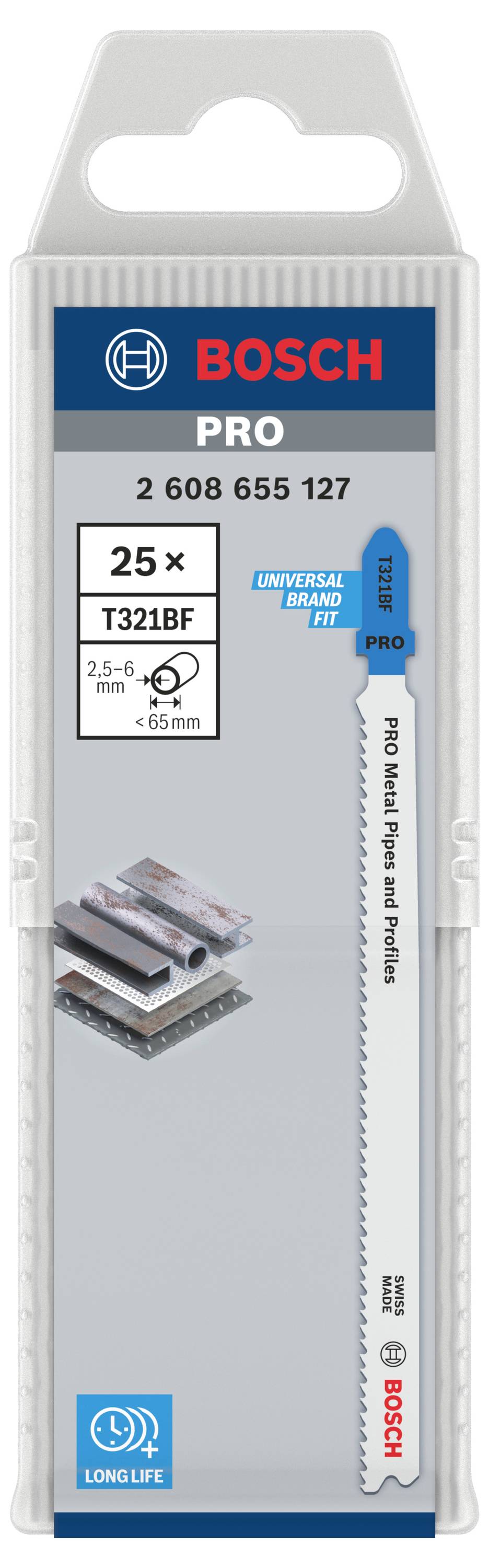 Bosch Accessories 2608655127 PRO Metal Pipes and Profiles T321BF Stichsägeblatt, 132 mm, 25-tlg. 25St.