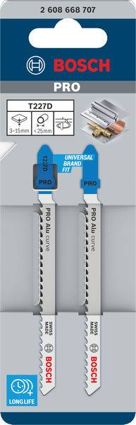 Bosch Accessories 2608668707 PRO Alu curve T227D Stichsägeblatt, 100 mm, 2-tlg. 2St.