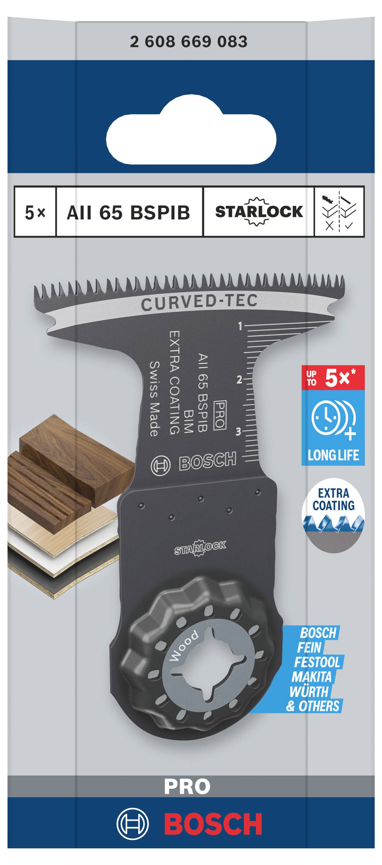 Bosch Professional Sägeblatt für Holz oder Metall, Starlock 5er-Pack, 65 mm Breite, langlebig mit extra Beschichtung.