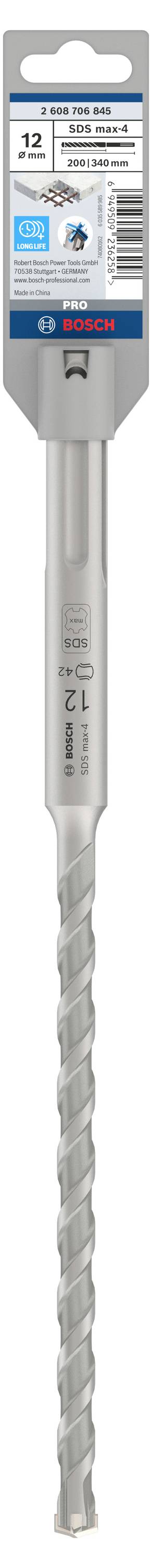 Bohrer mit grauer Spiralstruktur und blauer Verpackung. Oben sind Marken- und Produktdetails sichtbar.