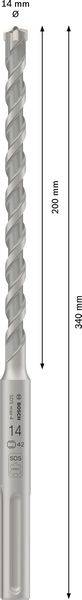 Bohrer mit Spiraldesign, Gesamtlänge 200 mm und Arbeitslänge 140 mm, Durchmesser 12 mm. Geeignet für Bohrarbeiten in Beton.