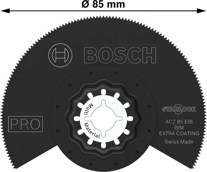 Dreieckiges Bosch-Sägeblatt mit Ø 85 mm, Starlock-Aufnahme, geeignet für Holz und Metall, schwarz, Swiss Made.