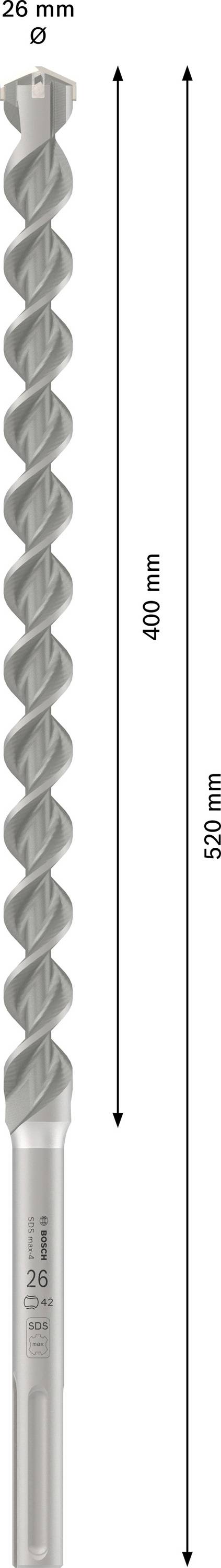 Bohrer mit einem Durchmesser von 28 mm und einer Gesamtlänge von 600 mm, Nutzlänge von 400 mm.