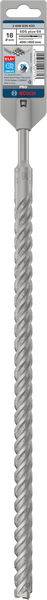Ein grauer Bohrer mit schraubenförmiger Struktur und Verpackungsetikett oben. Geeignet für Betonarbeiten.
