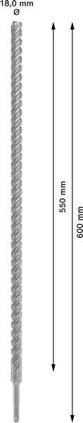 Bohrerschaft mit einer Länge von 600 mm und einem Durchmesser von 18 mm. Markierungen bei 450 mm und 600 mm zeigen Messpunkte.