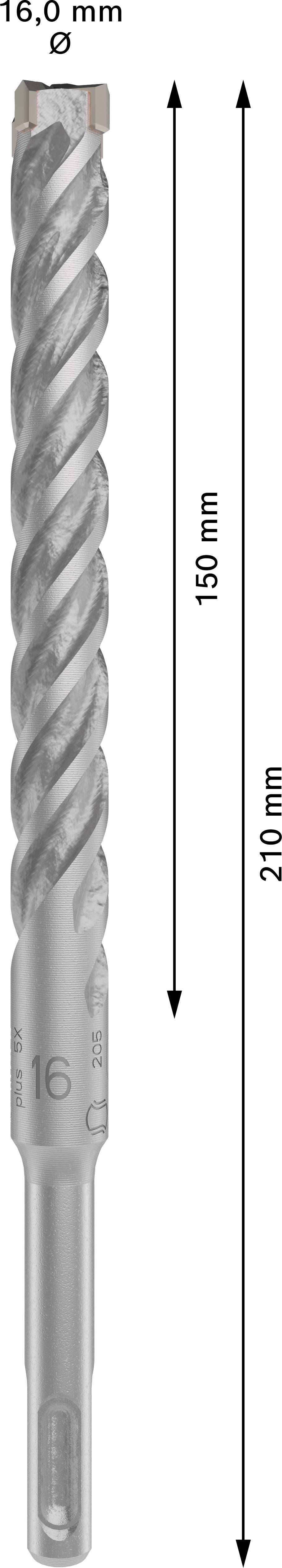 Bohrer mit 16 mm Durchmesser, 165 mm Arbeitslänge und 210 mm Gesamtlänge.