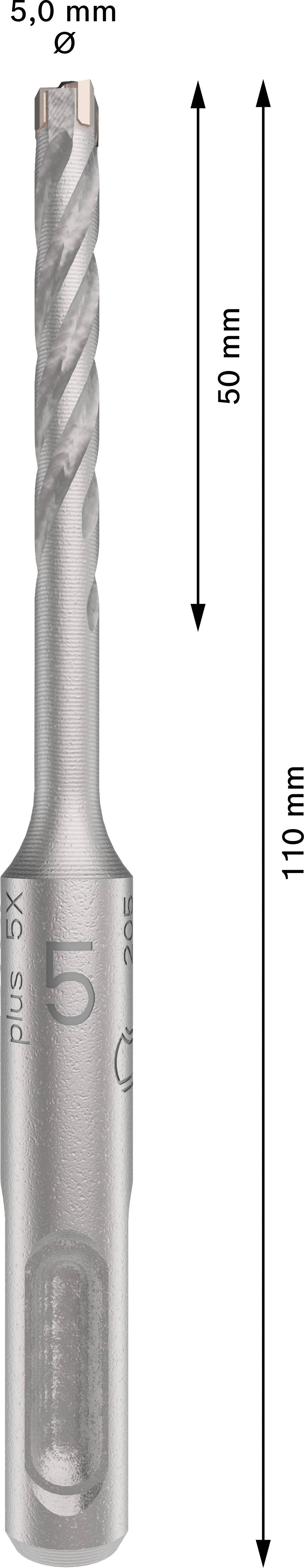 Bohrer mit einer Länge von 110 mm, Bohrtiefe 50 mm, Durchmesser 5,0 mm.