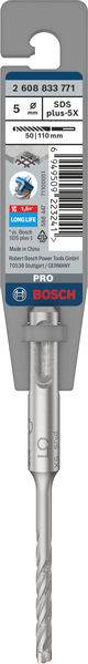 Bohrerpackung von Bosch mit dem Text 'Z 000 032 771', 'Ø 8', 'SDS Plus'. Enthält einen grauen Bohrer.