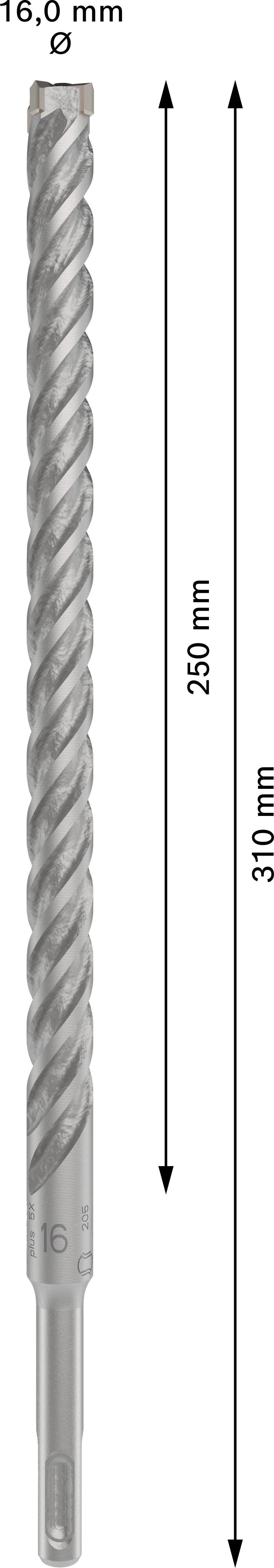 Bohrer aus Stahl mit 16 mm Durchmesser, Gesamtlänge 310 mm, Arbeitslänge 250 mm. Helix-Design für bessere Materialabfuhr.