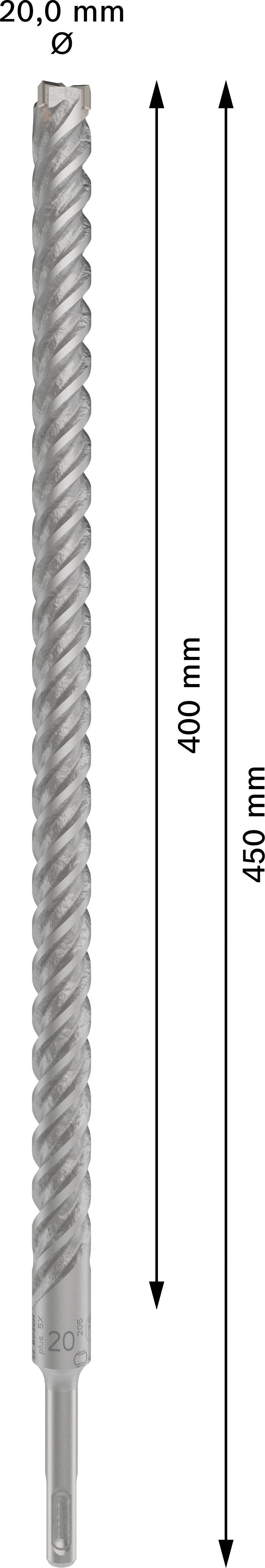 Bohrer mit 20 mm Durchmesser und Gesamtlänge von 460 mm. Spirale von 400 mm Länge. Geeignet für Bohrarbeiten.