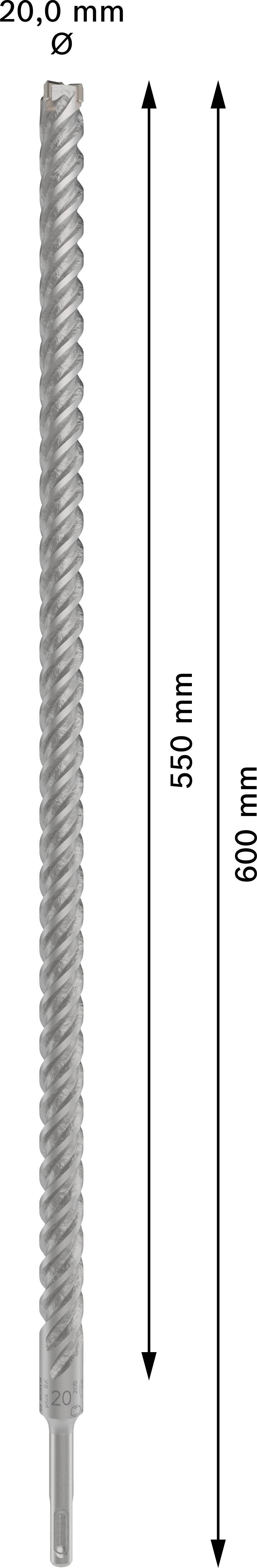 Bohrer aus Metall, 600 mm lang, 20,0 mm Durchmesser, mit Spiraldesign. Geeignet für anspruchsvolle Bohrarbeiten in Beton oder Mauerwerk.