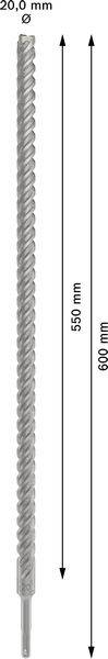 Bohrer mit 20,0 mm Durchmesser, 450 mm Arbeitslänge und 600 mm Gesamtlänge.