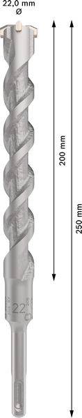 Bohrer mit 22 mm Durchmesser, 200 mm nutzbare Länge und 340 mm Gesamtlänge.