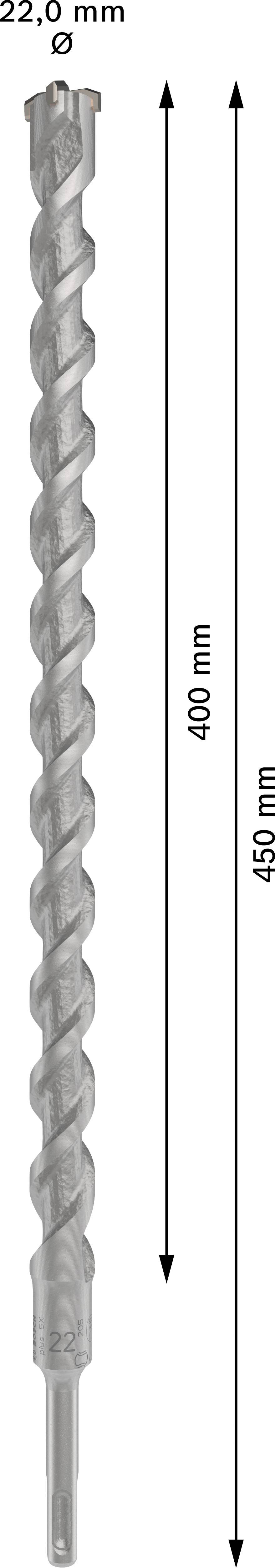 Bohrer mit 22 mm Durchmesser und 465 mm Länge, 400 mm Nutzlänge.