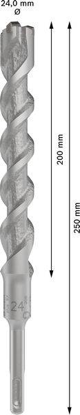 Bohrer mit 24 mm Durchmesser und 320 mm Gesamtlänge. Nut mit 200 mm aufspiralisiert für effizienten Materialabtransport.