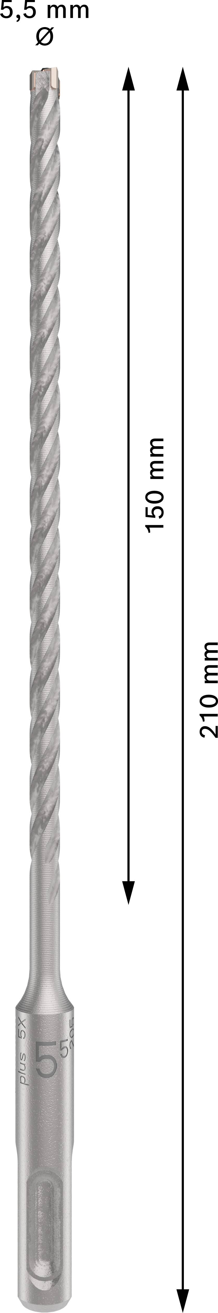 Bohrer mit einem Durchmesser von 5,5 mm, Länge von 210 mm mit 150 mm nutzbarer Länge.