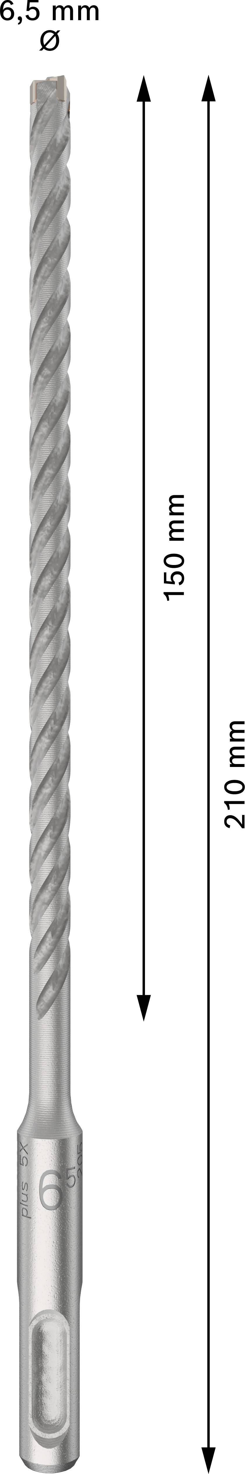 Ein Bohrer mit einer Gesamtlänge von 210 mm, einer Arbeitslänge von 150 mm und einem Durchmesser von 6,5 mm.