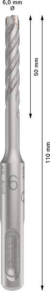 Bohrer mit 6,0 mm Durchmesser und 160 mm Länge. Spiralbohrer mit markierter Länge von 50 mm und Gesamtlänge von 110 mm.