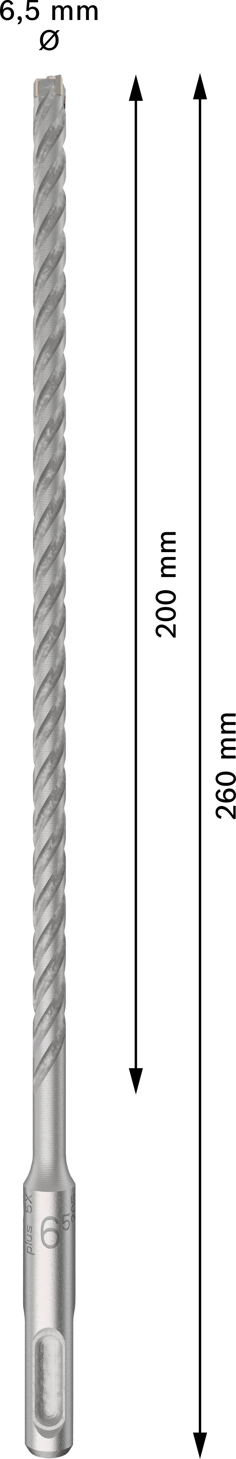 Abgebildet ist ein Bohrer mit einer Länge von 280 mm und einem Durchmesser von 6,5 mm.