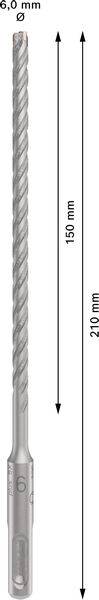 Bohrer mit 6,0 mm Durchmesser, 150 mm Nutzlänge und 210 mm Gesamtlänge.