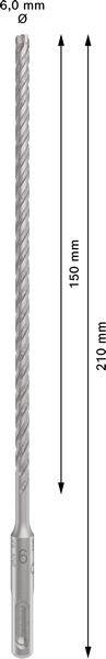 Bohrer mit Spiraldesign. Länge: 210 mm, Durchmesser: 6,0 mm. Geeignet für präzises Bohren in verschiedenen Materialien.