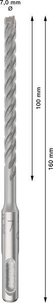 Bohrer 7,0 mm Durchmesser, Gesamtlänge 160 mm, Arbeitslänge 100 mm.