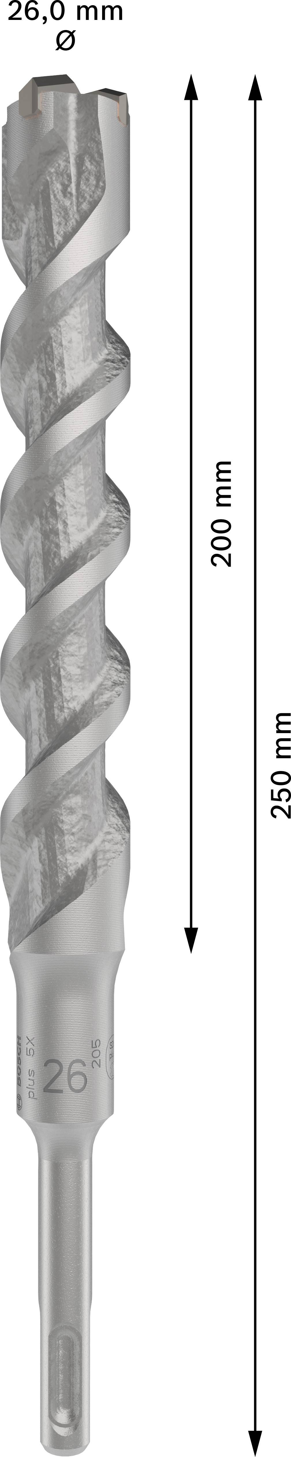 Bohrer mit 26 mm Durchmesser und 200 mm Nutztiefe, Gesamtlänge 265 mm. Spiralform für effektives Bohren.