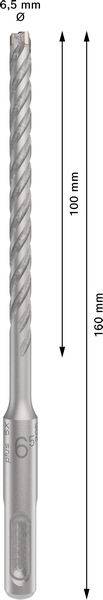Bohrer mit Durchmesser 6,5 mm und Gesamtlänge 160 mm. Nutzbare Länge 100 mm. Spiraldesign für effizientes Bohren.