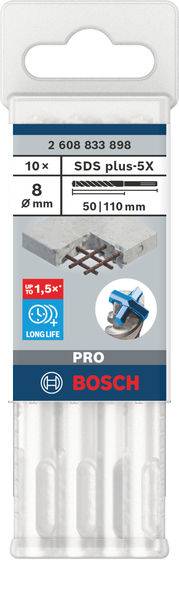 Bosch Pro SDS plus-5X Bohrer, 10 Stück, Ø 8 mm, Länge 50/110 mm, erhöht Standzeit um 1,5x, geeignet für Beton und Metall.