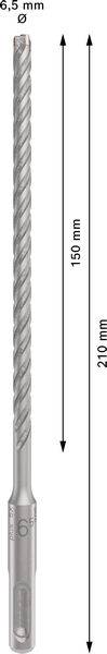Bohrer mit 6,5 mm Durchmesser, Gesamtlänge 210 mm, nutzbare Länge 150 mm.
