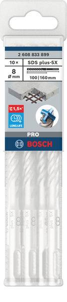'SDS plus-5X' Bohrer-Set von BOSCH, 10 Stück, Durchmesser 8 mm, Länge 100/160 mm, geeignet für Mauerwerk, energieeffizient.