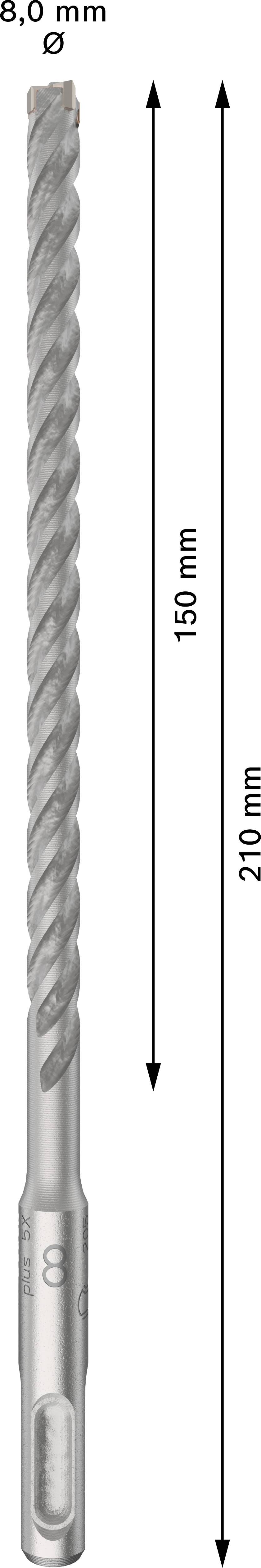 Ein Bohrer mit einer Gesamtlänge von 210 mm und einer Arbeitslänge von 150 mm, Durchmesser 8 mm.