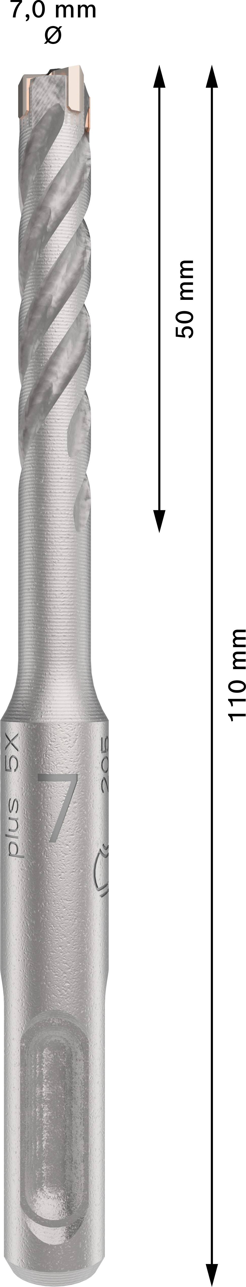 Ein Bohrer mit einem Durchmesser von 7,0 mm und einer Gesamtlänge von 110 mm, davon 50 mm Arbeitslänge.