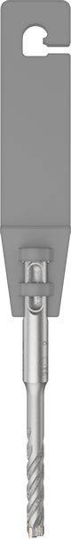 Ein grauer Bohreraufsatz mit spiralförmigem Kopf und schmalem Schaft, geeignet für Tiefbohrungen.